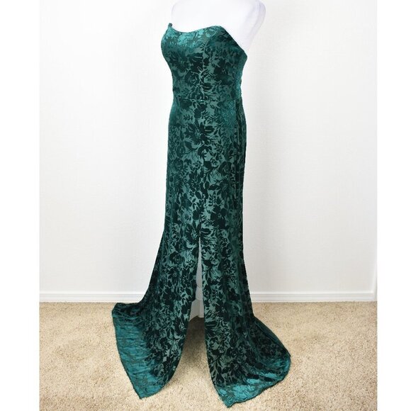 Mori Lee Strapless Floral Velvet Bridesmaid Dress - 8/10 - Picture 3 of 11